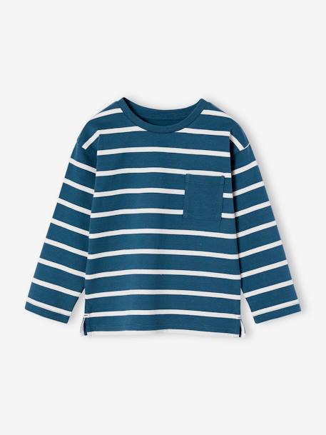 Aanpasbaar jongensshirt met strepen ecru+groenblauw - vertbaudet enfant 