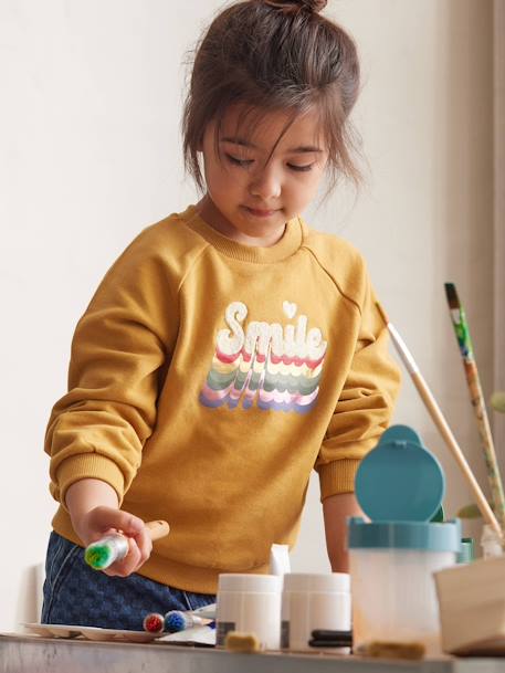 Meisjessweater met smile-motief van lusjes mosterdgeel - vertbaudet enfant 