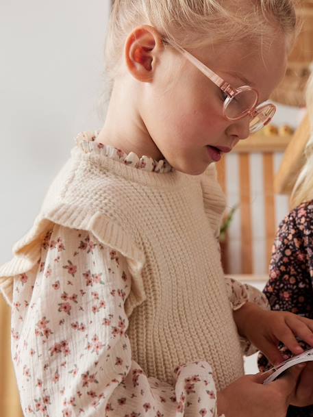 Meisjestrui met 2-in-1-effect en katoenen gaasmouwen groengrijs+vanille - vertbaudet enfant 