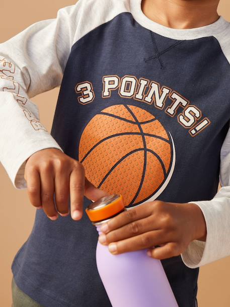 T-shirt met balmotief in reliëf voor jongens met contrasterende raglanmouwen nachtblauw - vertbaudet enfant 