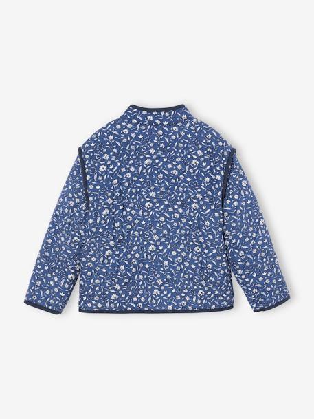 Gewatteerd jasje met bloemen en sherpa voering voor meisjes blauw, bedrukt - vertbaudet enfant 