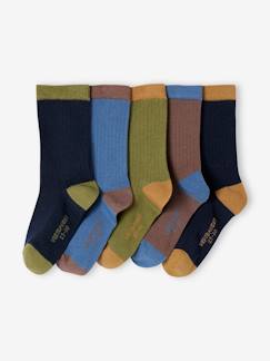 Jongens-Ondergoed-Sokken-Set van 5 paar tweekleurig geribde sokken voor jongens