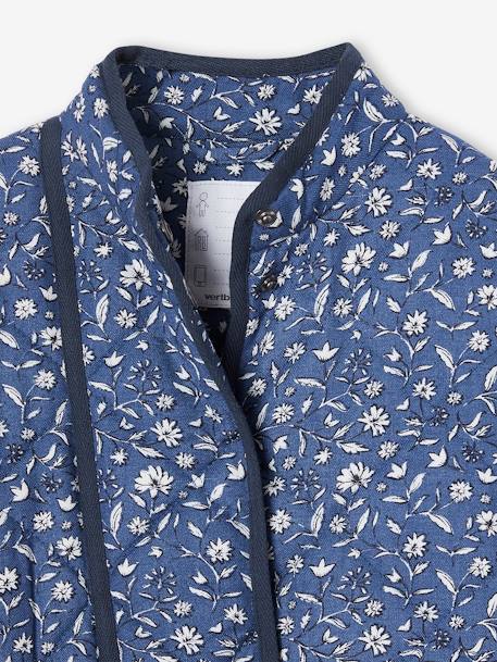 Gewatteerd jasje met bloemen en sherpa voering voor meisjes blauw, bedrukt - vertbaudet enfant 