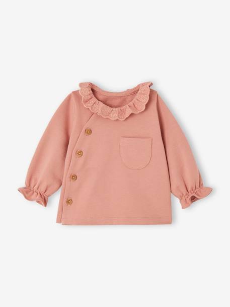 Aanpasbare sweater met geborduurde kraag voor babymeisjes rozen - vertbaudet enfant 