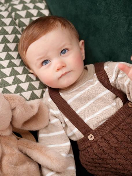 Babyset gestreepte trui en gebreide broek met bretels chocoladebruin - vertbaudet enfant 