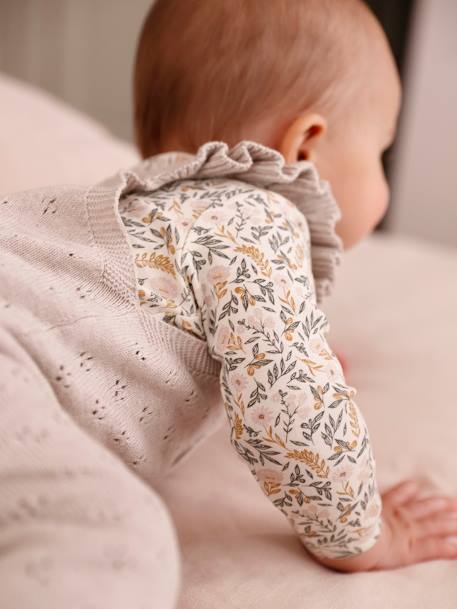 Tuinbroek van tricot baby's met schouderbandje en ruches gemêleerd beige - vertbaudet enfant 