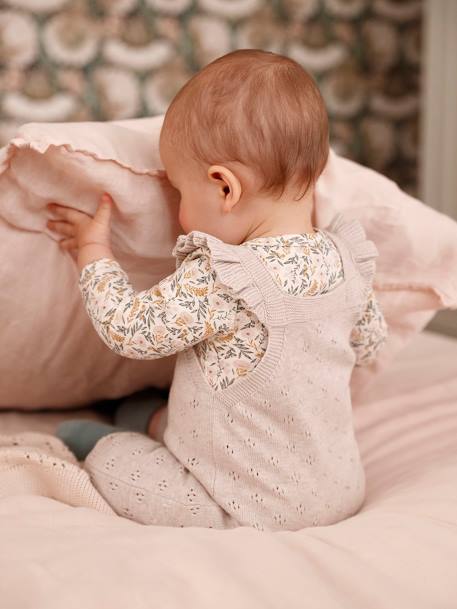 Tuinbroek van tricot baby's met schouderbandje en ruches gemêleerd beige - vertbaudet enfant 