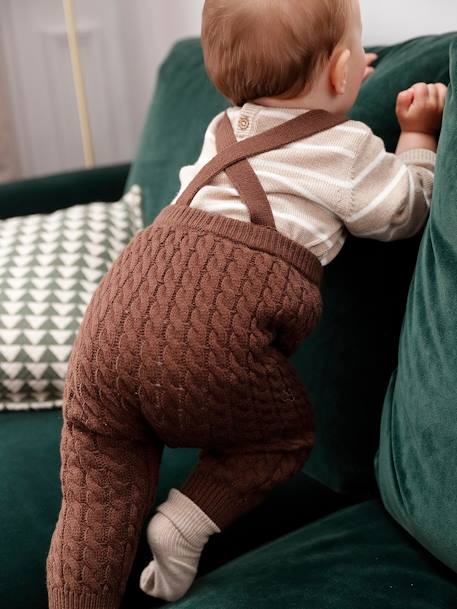 Babyset gestreepte trui en gebreide broek met bretels chocoladebruin - vertbaudet enfant 