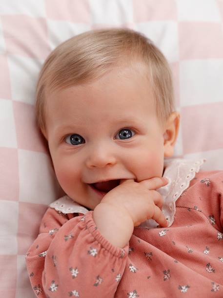 Fluwelen babyromper met bloemenprint en kraag in Engels borduurwerk rozen - vertbaudet enfant 