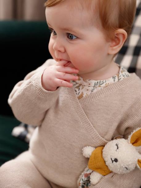 Brassière vest baby van wol en katoen gemêleerd beige+wit - vertbaudet enfant 