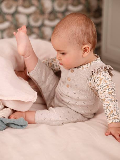 Tuinbroek van tricot baby's met schouderbandje en ruches gemêleerd beige - vertbaudet enfant 