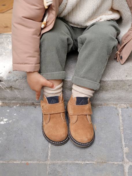 Leren babylaarsjes met klittenband kameel - vertbaudet enfant 