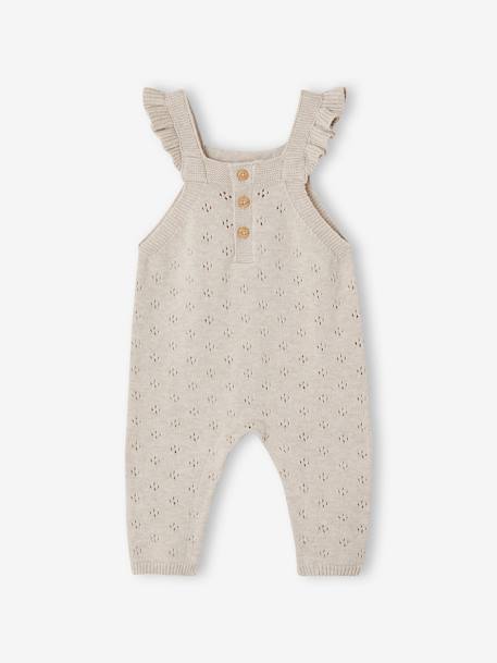 Tuinbroek van tricot baby's met schouderbandje en ruches gemêleerd beige - vertbaudet enfant 