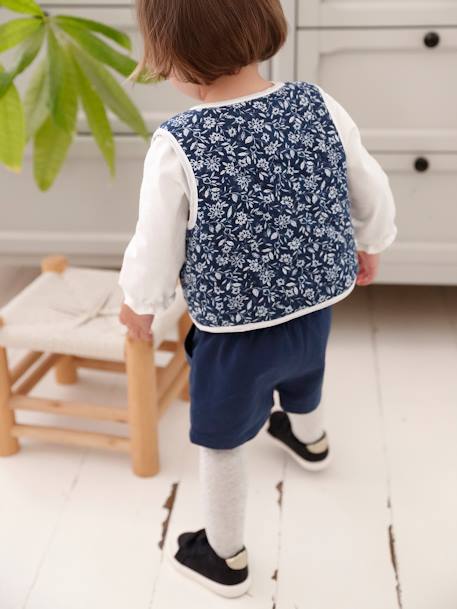 Set T-shirt + gilet met bloemen + short babymeisje jeansblauw - vertbaudet enfant 