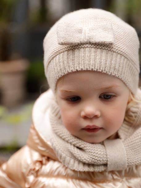 Set voor babymeisjes muts + snood + wanten strikjes ecru - vertbaudet enfant 