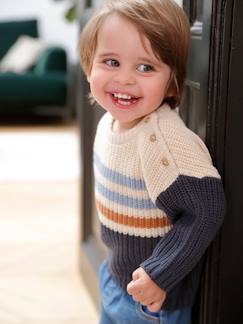 Baby-Trui, vest, sweater-Kleurrijk gestreepte schoudertrui met knoopsluiting voor jongens