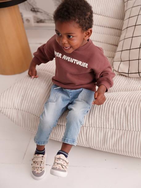 Personaliseerbare sweater jongensbaby bordeauxrood+jeansblauw - vertbaudet enfant 