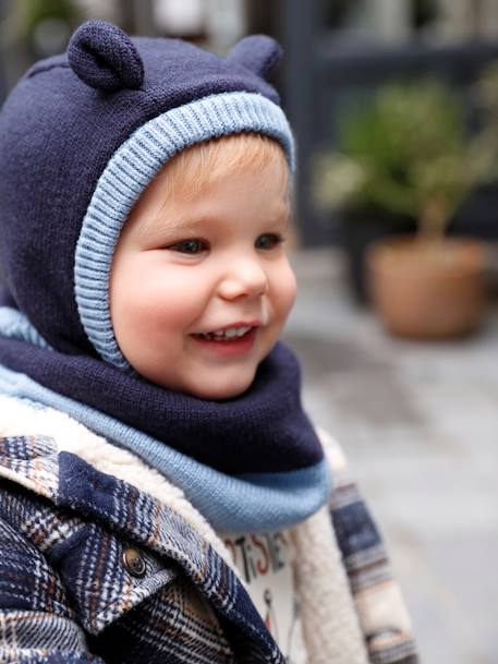 Set jongensbaby bivakmuts + snood + wanten tweekleurig marineblauw - vertbaudet enfant 