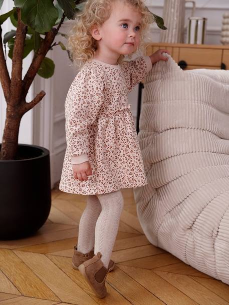 Babyjurk van molton beige (poederkleur)+goudbeige+nachtblauw - vertbaudet enfant 