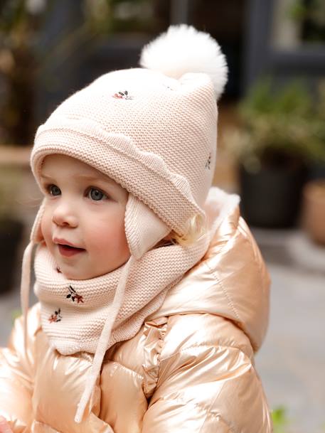 Set van babymeisjes muts + snood + wanten beige (poederkleur) - vertbaudet enfant 