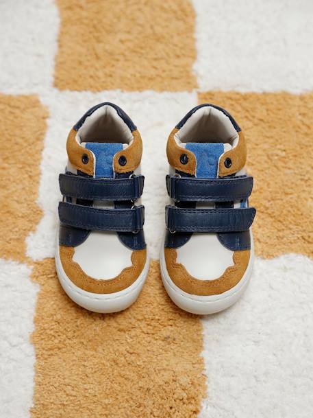 Leren sneakers met klittenband ecru - vertbaudet enfant 