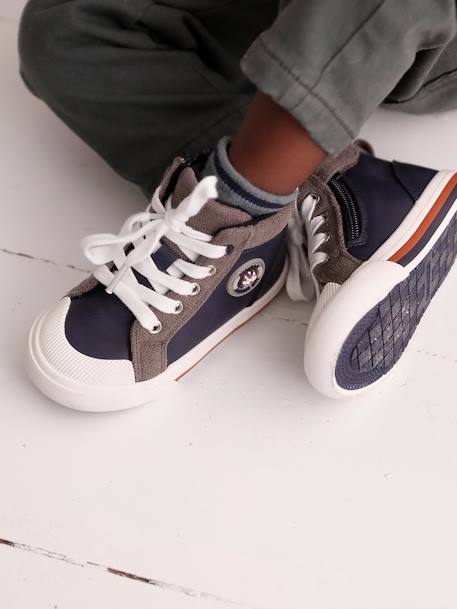 Hoge sneakers met veters en rits bruin+veel blauw - vertbaudet enfant 