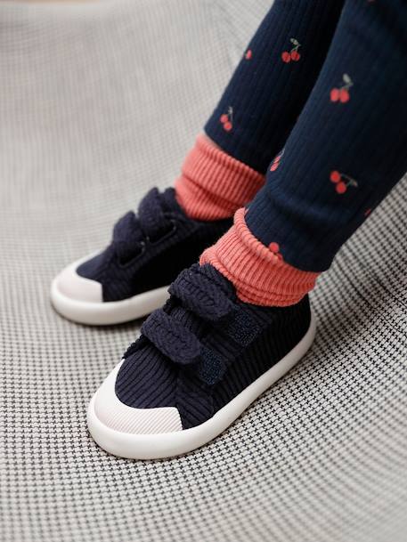 Textielen sneakers met klittenband voor baby framboos+marineblauw+oudroze - vertbaudet enfant 