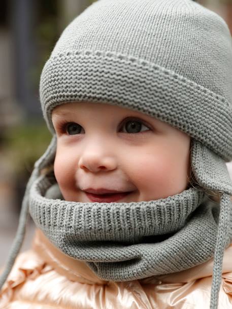 Set voor babyjongen met mutsje + snood + wanten BASICS blauwgroen+grijsblauw - vertbaudet enfant 