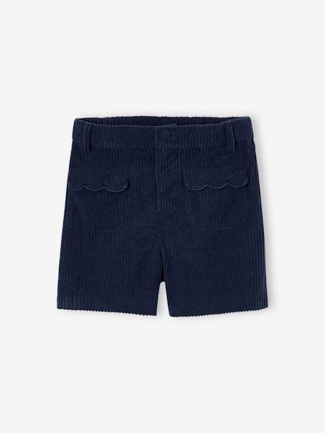 Fluwelen meisjesshort met zakken met festons marineblauw+roze (poederkleur) - vertbaudet enfant 