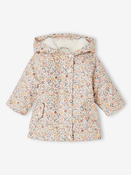 Regenjas met capuchon voor babymeisjes met bloemenprint en voering roze, bedrukt - vertbaudet enfant 