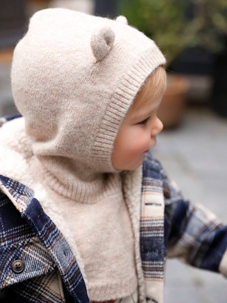 Bivakmuts met slabbetje voor babymeisjes gemêleerd beige+lichtroze - vertbaudet enfant 