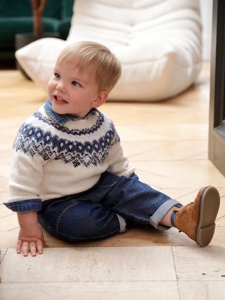 Jacquard trui voor babyjongens in luchtig en zacht tricot ecru - vertbaudet enfant 