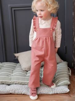 Baby-Salopette, jumpsuit-Fleece tuinbroek met ruches op de schouderbandjes baby van biokatoen