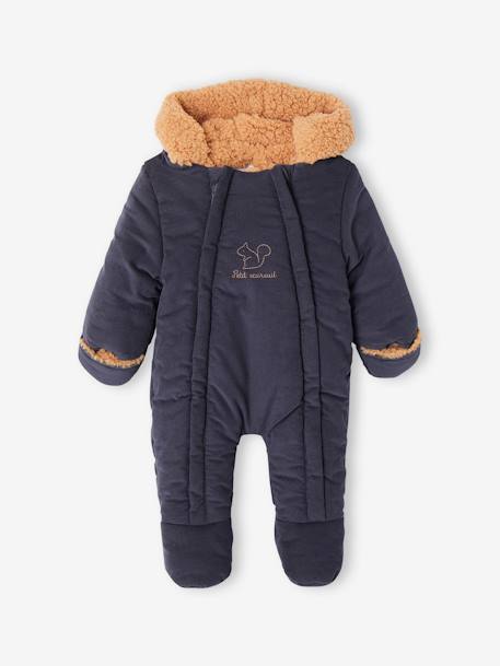 Fluwelen kruippakje baby's met sherpavoering marineblauw - vertbaudet enfant 