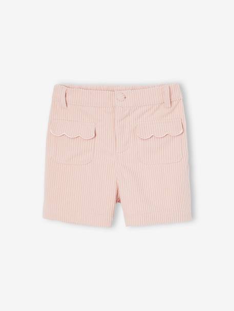 Fluwelen meisjesshort met zakken met festons marineblauw+roze (poederkleur) - vertbaudet enfant 