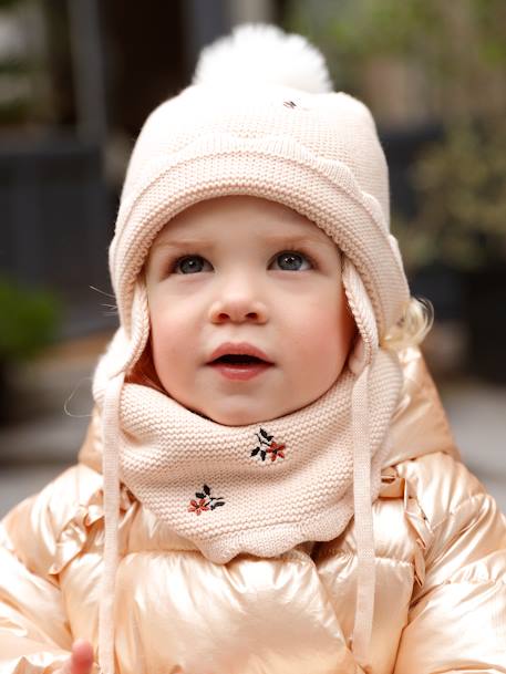 Set van babymeisjes muts + snood + wanten beige (poederkleur) - vertbaudet enfant 