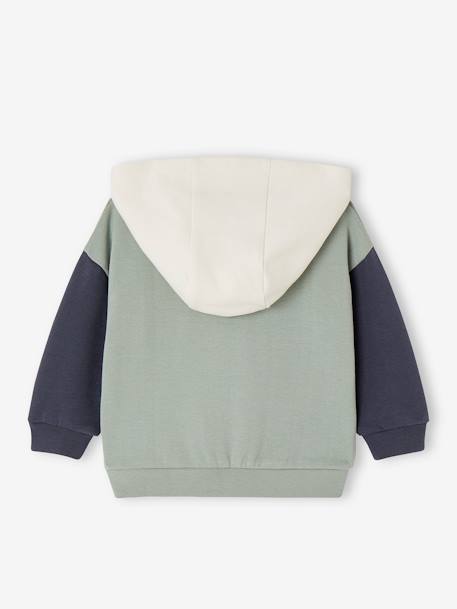 Sweater met capuchon met rits, colorblock, van fleece baby saliegroen - vertbaudet enfant 