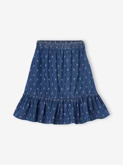 -Halflange rok met ruche van licht denim