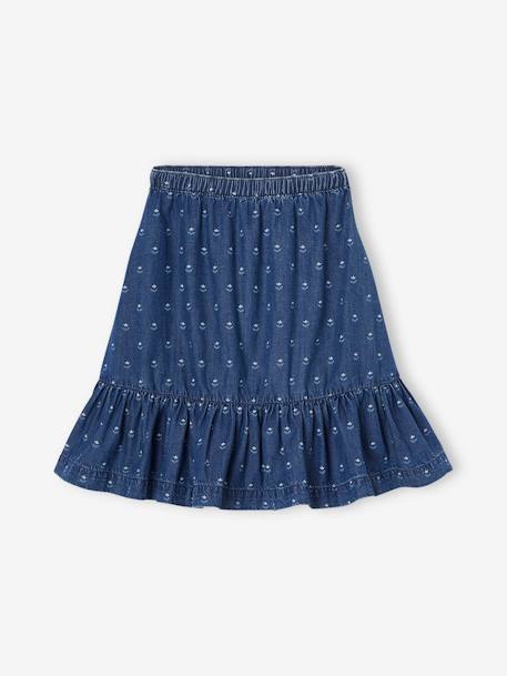 Halflange rok met ruche van licht denim middenblauw - vertbaudet enfant 