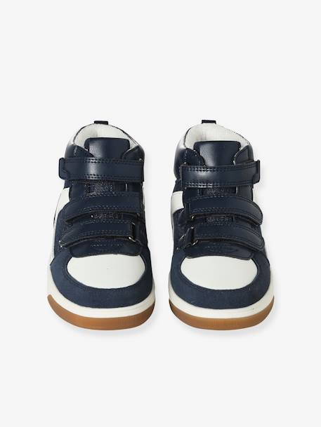 Hoge kindersneakers met klittenband ongewassen denim+zwart - vertbaudet enfant 