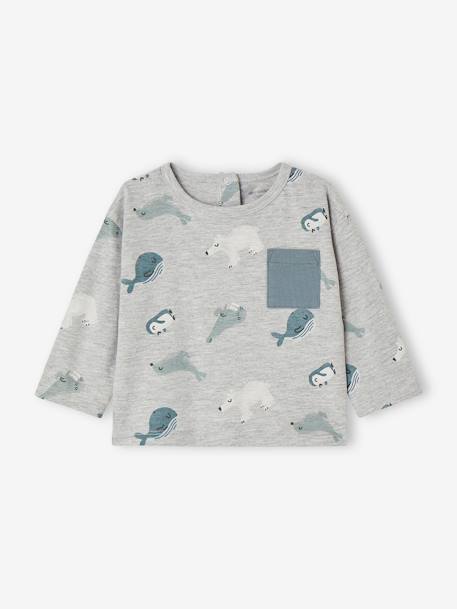 Babyshirt met pooldieren en lange mouwen gemêleerd grijs - vertbaudet enfant 