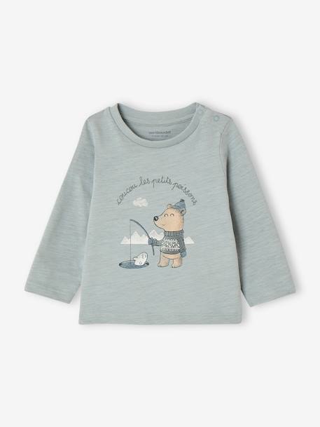 Babyshirt met berenprint en drukknoop op de schouder blauwgroen - vertbaudet enfant 