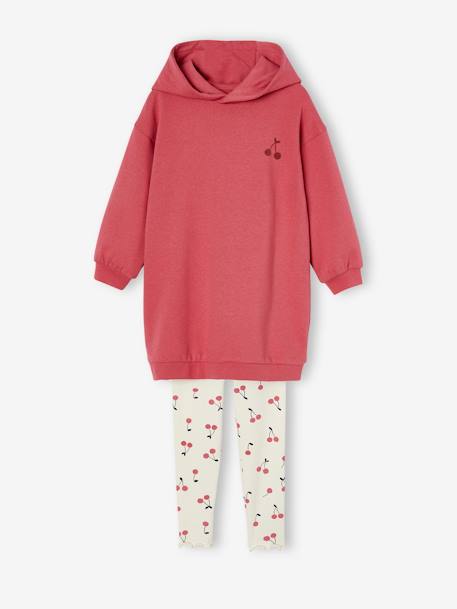 Jurk van fleece met capuchon en legging meisjes rozen - vertbaudet enfant 