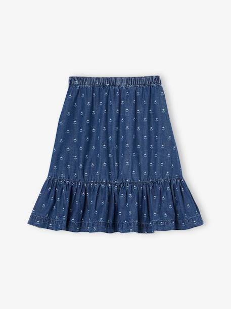 Halflange rok met ruche van licht denim middenblauw - vertbaudet enfant 