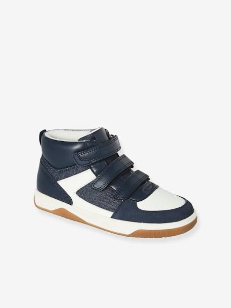 Hoge kindersneakers met klittenband ongewassen denim+zwart - vertbaudet enfant 