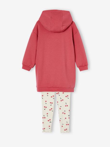 Jurk van fleece met capuchon en legging meisjes rozen - vertbaudet enfant 