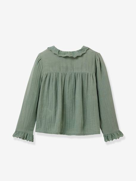 Blouse van gaas met kanten afwerking CYRILLUS ecru+groen - vertbaudet enfant 