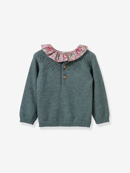 Mädchen Pullover mit Liberty-Kragen CYRILLUS groen - vertbaudet enfant 