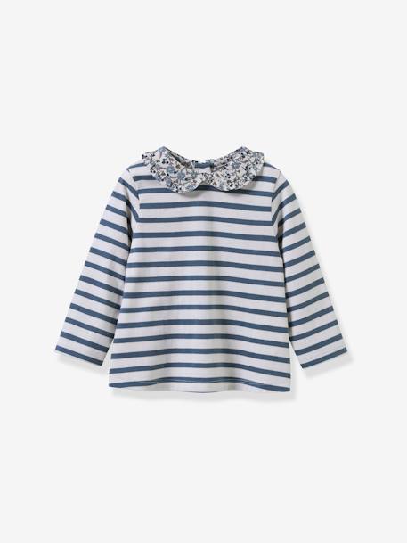 Gestreept babyshirt van Liberty-stof CYRILLUS blauw, gestreept - vertbaudet enfant 