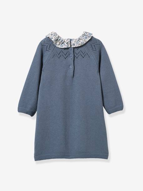 Tricot jurk met kraag van Liberty®-stof baby CYRILLUS blauw - vertbaudet enfant 